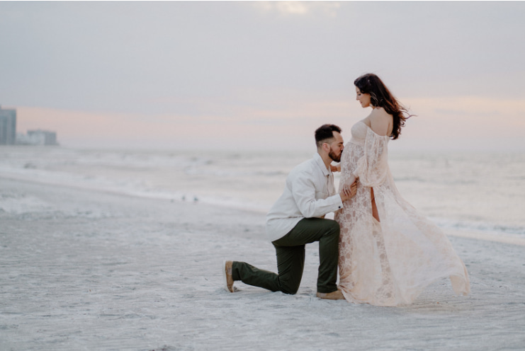 Flowy maxi dresses in soft, earthy tones or pastels photograph beautifully against the beach.